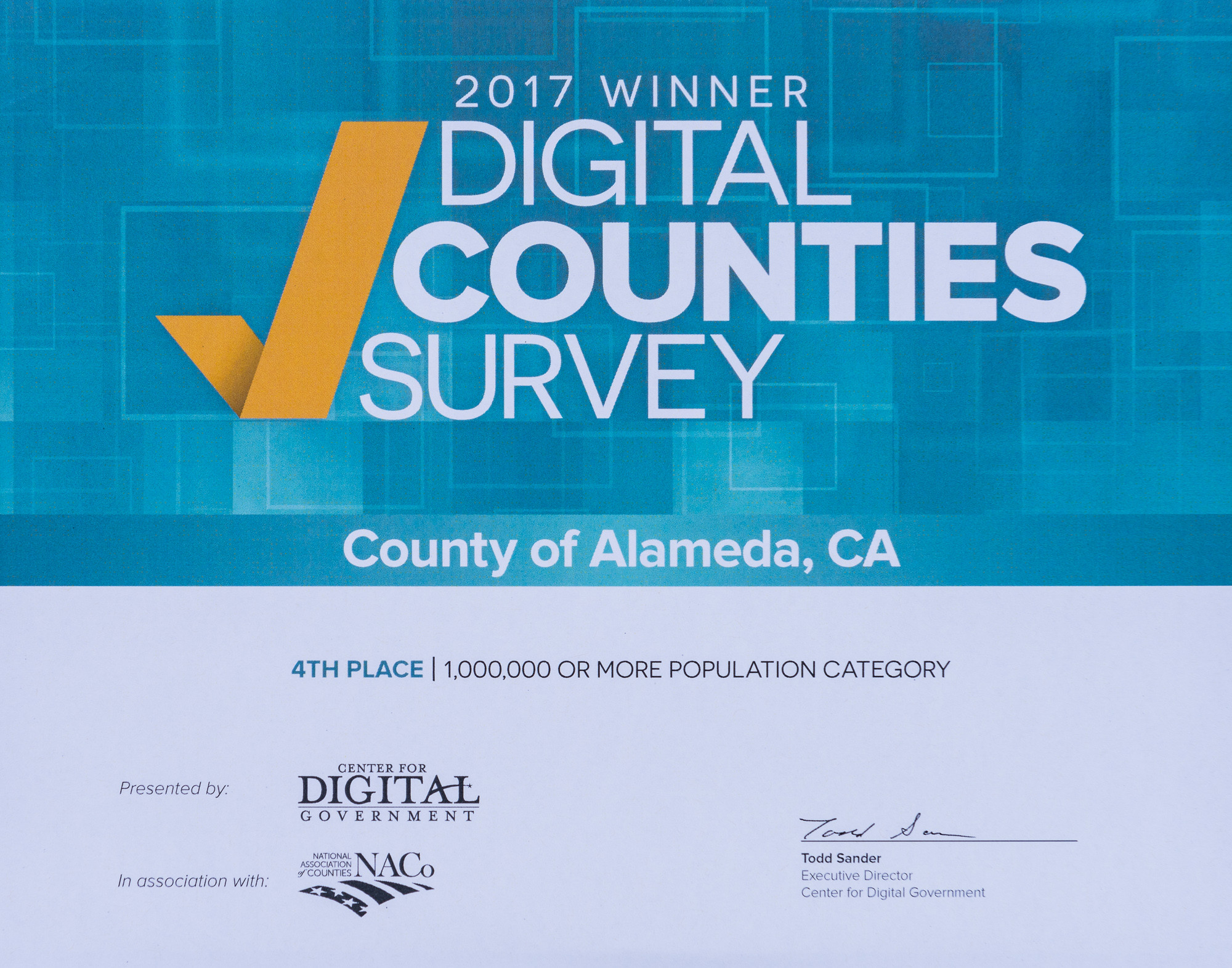 2017 winner Digital Counties Survey fourth place
